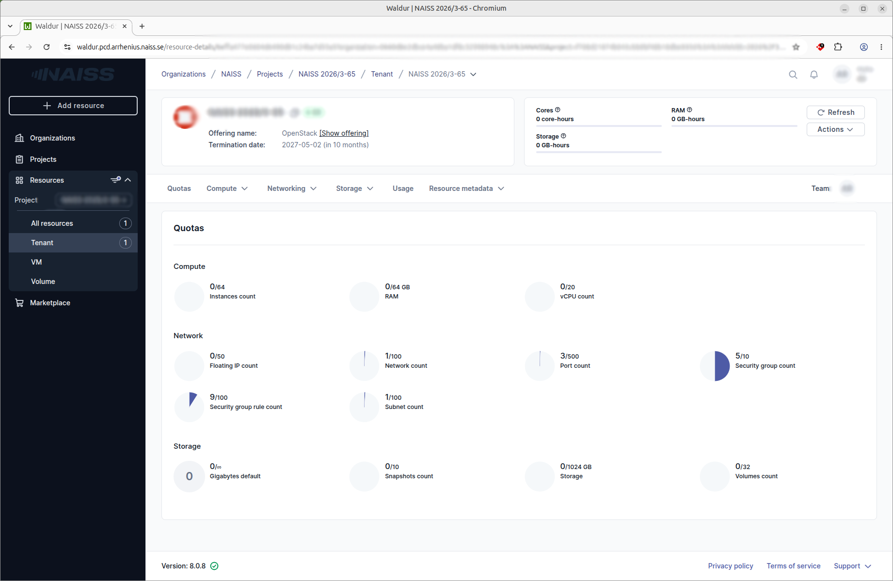 OpenStack resource dashboard