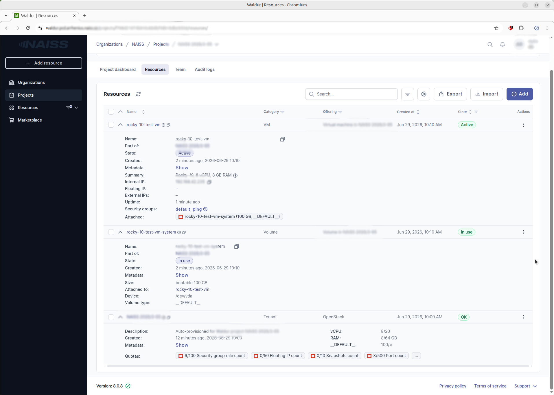 Created VM resources