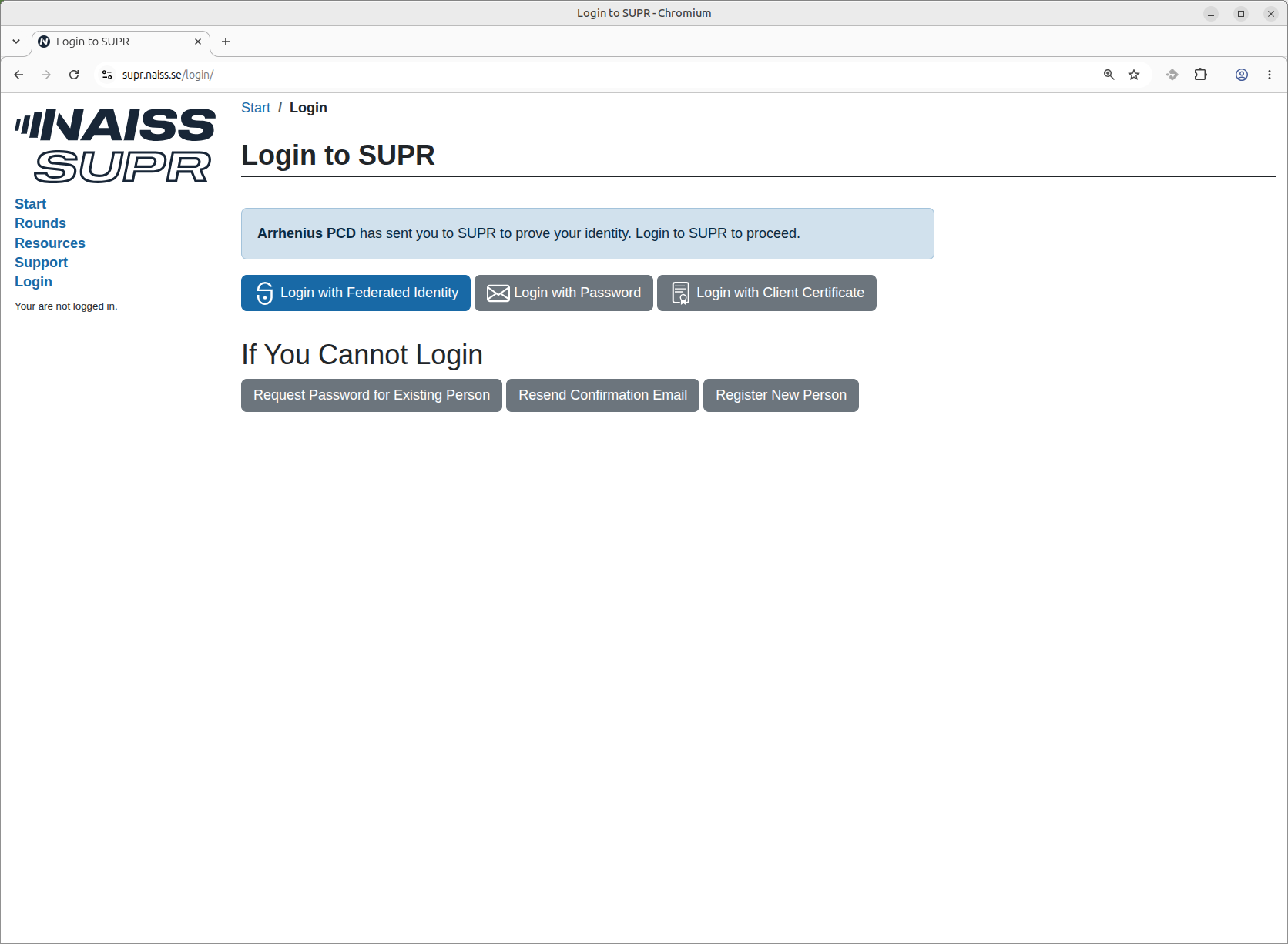 SUPR login page